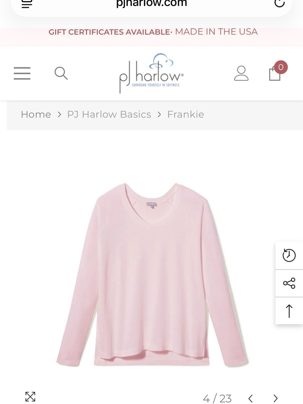 PJ Harlow Frankie V-Neck Long Sleeve Top — Light Pink